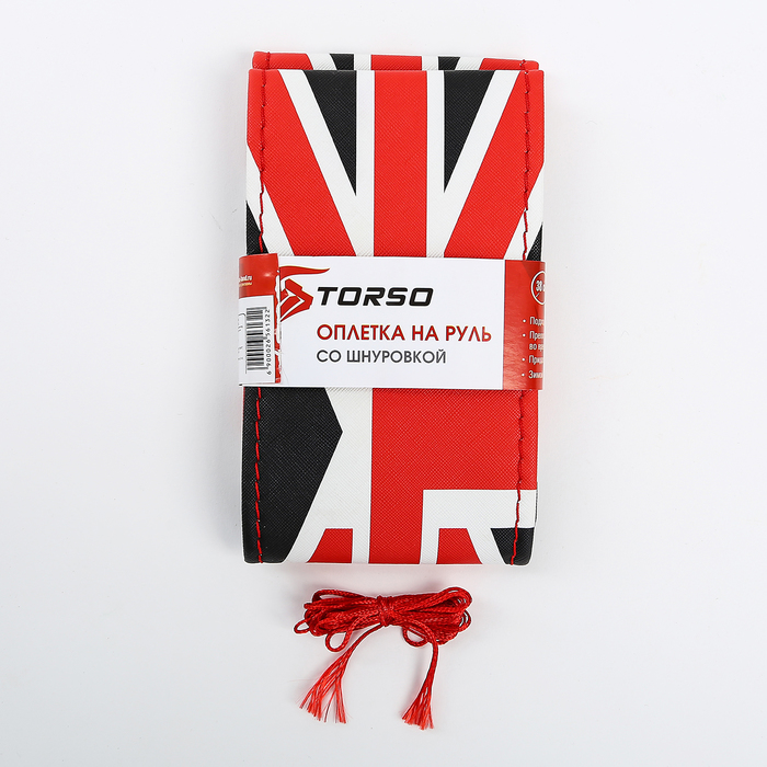 Сшивной чехол TORSO на руль 38 см, искусственная кожа, черно-красный