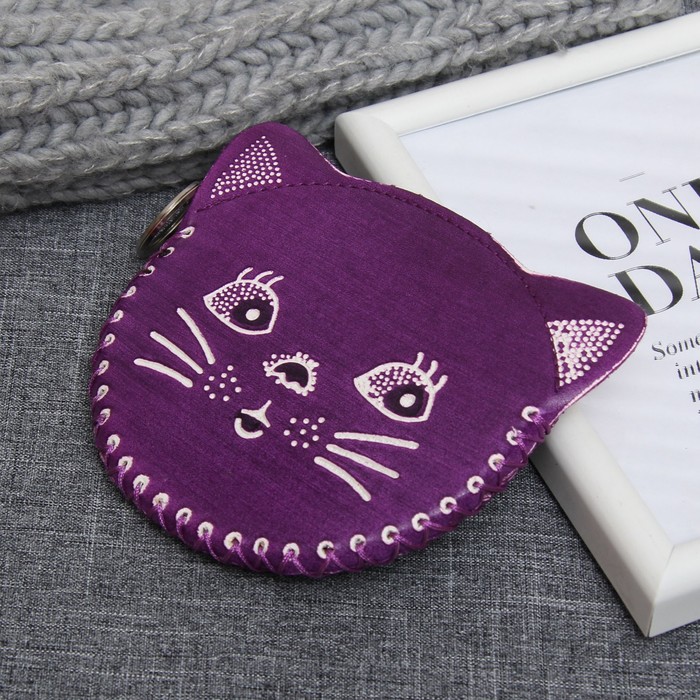 Кошелёк женский на молнии "Котик", 1 отдел, цвет фиолетовый