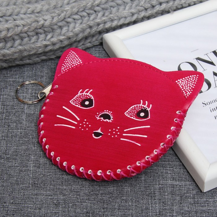 Кошелёк женский на молнии "Котик", 1 отдел, цвет малиновый