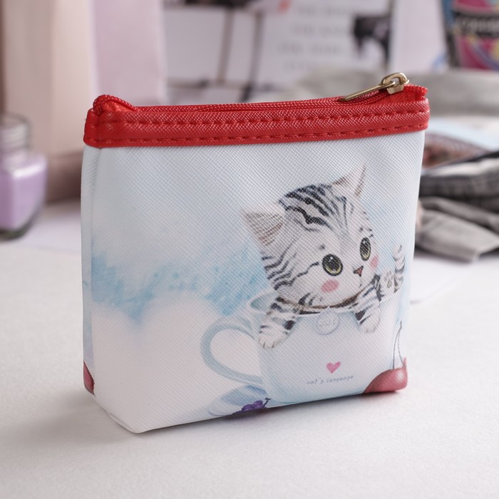 Кошелёк детский на молнии "Котёнок", 1 отдел, цвет красный