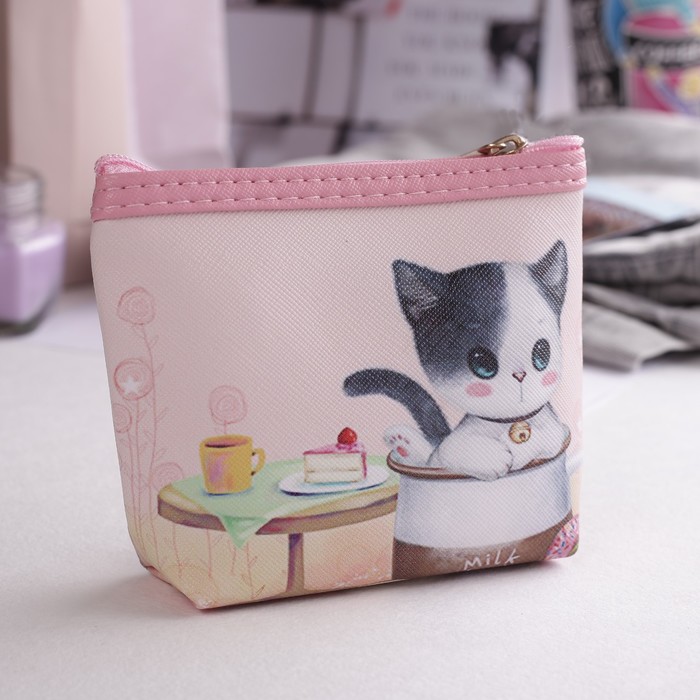 Кошелёк детский на молнии "Котёнок", 1 отдел, цвет розовый