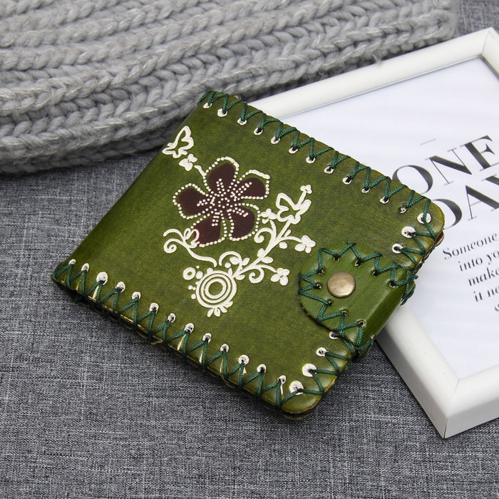 Кошелёк женский, 3 отдела, для карт, цвет зелёный