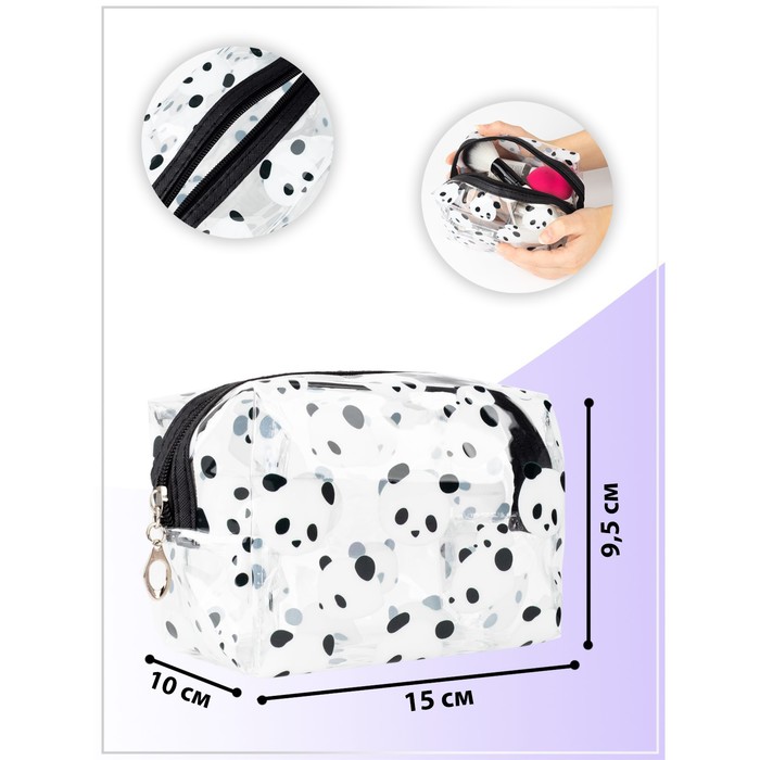 Косметичка банная на молнии "Панды", 1 отдел, цвет чёрный