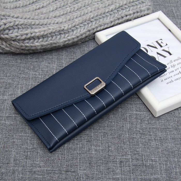 Кошелёк женский на кнопке, 3 отдела, для карт, монет, цвет синий