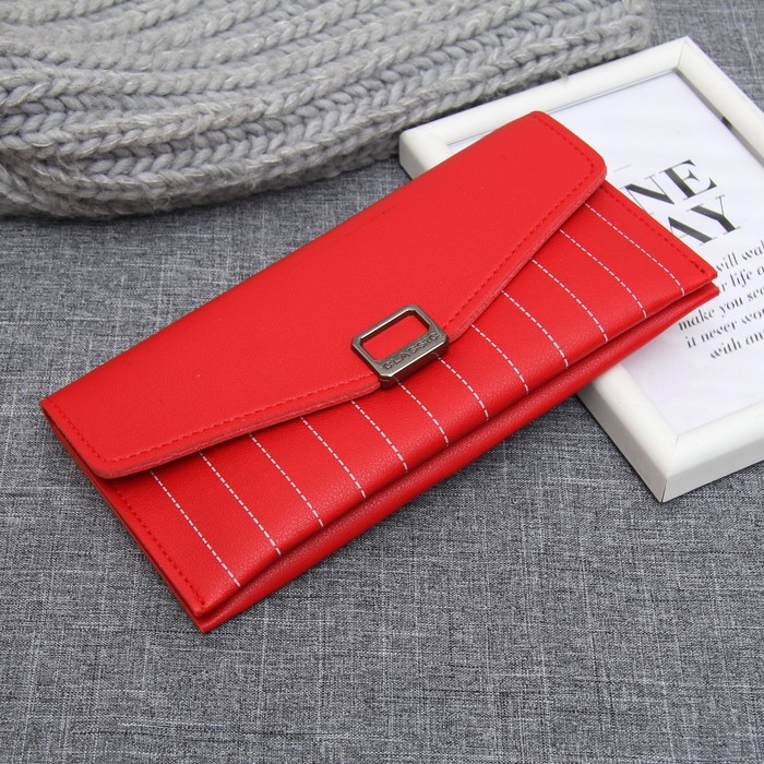 Кошелёк женский на кнопке, 3 отдела, для карт, монет, цвет красный