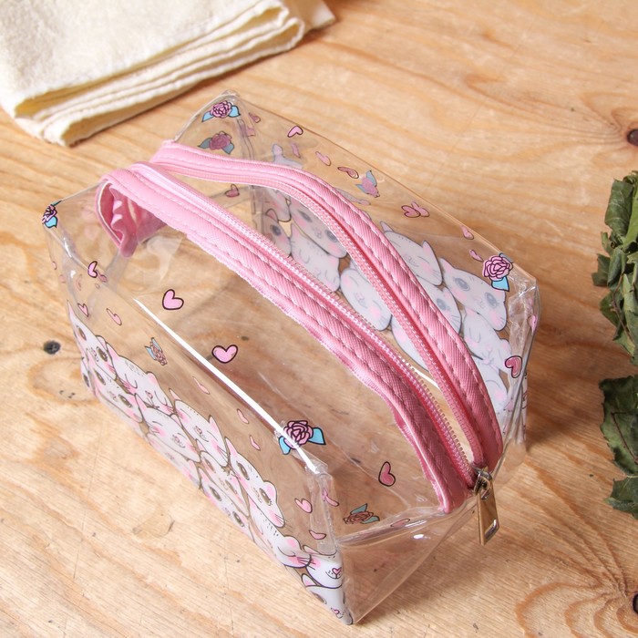 Косметичка банная на молнии "Котики", 1 отдел, цвет розовый