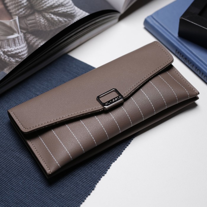 Кошелёк женский на кнопке, 3 отдела, для карт, монет, цвет серый