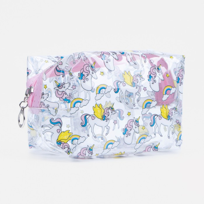 Косметичка банная на молнии "Единороги", 1 отдел, цвет розовый