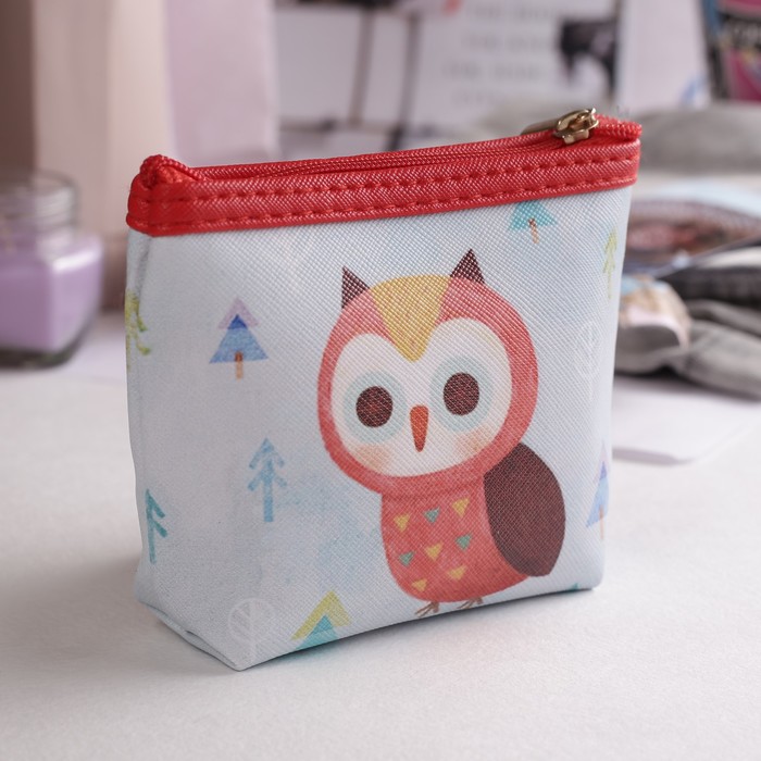 Кошелёк детский на молнии "Совёнок", 1 отдел, цвет красный