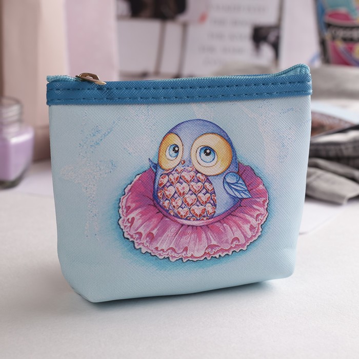 Кошелёк детский на молнии "Совёнок", 1 отдел, цвет синий