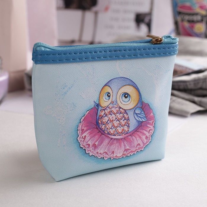 Кошелёк детский на молнии "Совёнок", 1 отдел, цвет синий