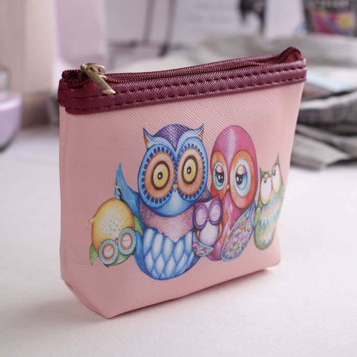 Кошелёк детский на молнии "Совёнок", 1 отдел, цвет розовый