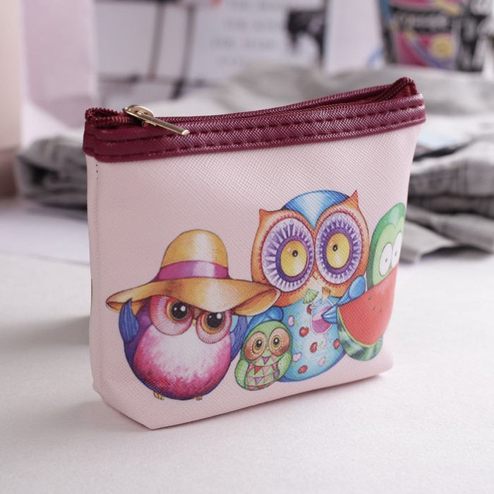 Кошелёк детский на молнии "Совёнок", 1 отдел, цвет розовый