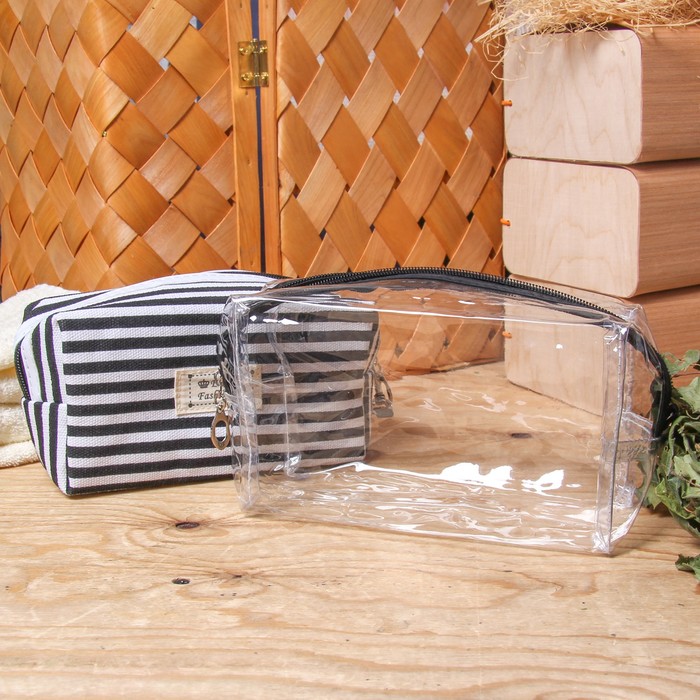 Набор косметичек 2 в 1 "Полосатик", 1 отдел, с ручкой, цвет чёрный