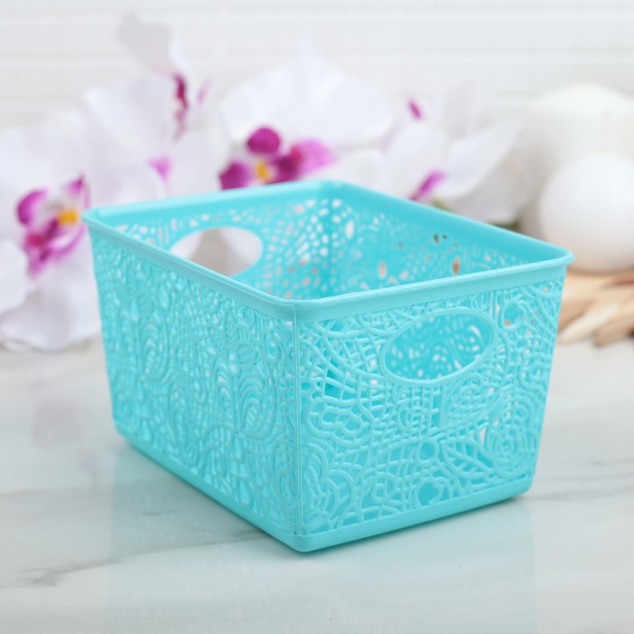 Корзина для хранения "Кружевные цветы", цвет голубой