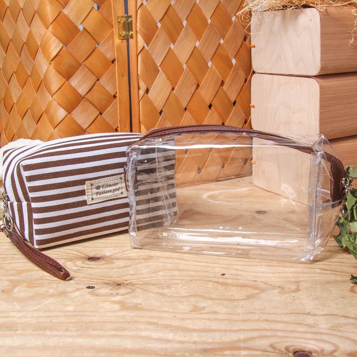 Набор косметичек 2 в 1 "Полосатик", 1 отдел, с ручкой, цвет коричневый