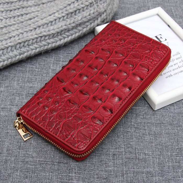 Кошелёк женский на молнии, 3 отдела, для карт, монет, цвет красный