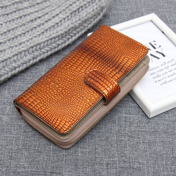 Кошелёк женский на кнопке, 6 отделов, для карт, для монет, цвет коричневый