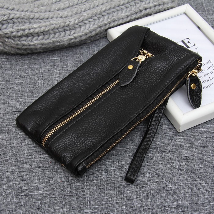 Кошелёк женский на молнии, 1 отдел, для монет, наружный карман, с ключницей, с ручкой, цвет чёрный