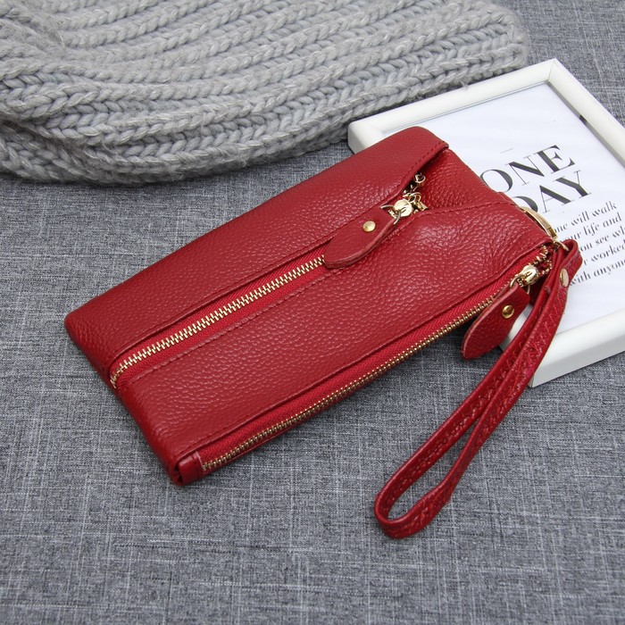 Кошелёк женский на молнии, 1 отдел, для монет, наружный карман, с ключницей, с ручкой, цвет красный