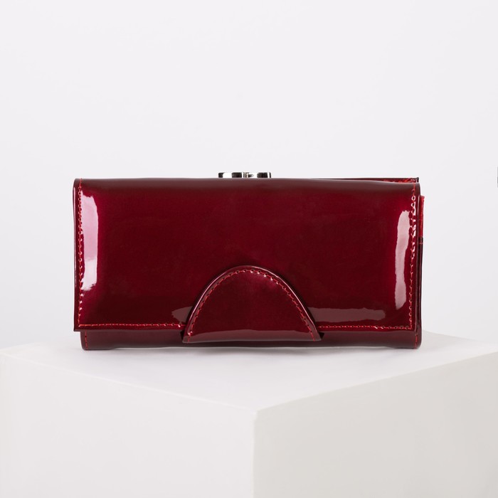 Кошелёк женский на кнопке, 4 отдела, 2 отдела на рамке, для карт, цвет коричневый