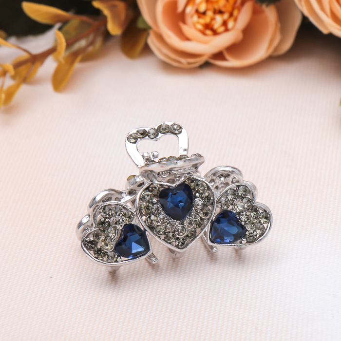 Краб для волос "Терция синяя" 4,5 см, сердечки