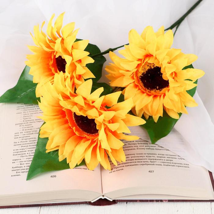 Цветы искусственные "Астры" три бутона 10*55 см, жёлтый