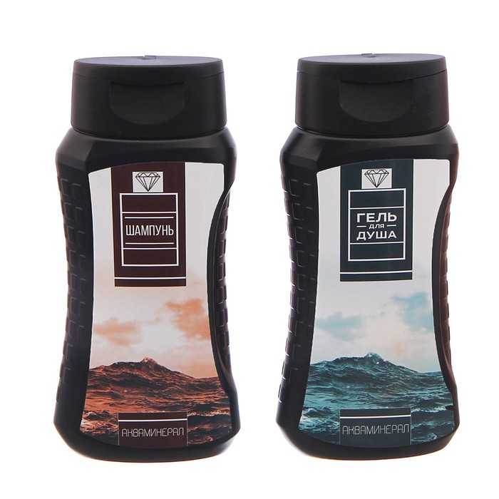 Подарочный набор "Самому отважному": гель для душа, шампунь, мочалка в пластиковой подставке