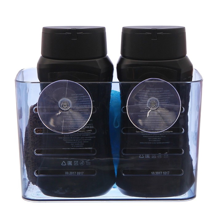 Подарочный набор "Настоящему мужчине": гель для душа, шампунь, мочалка в пластиковой подставке