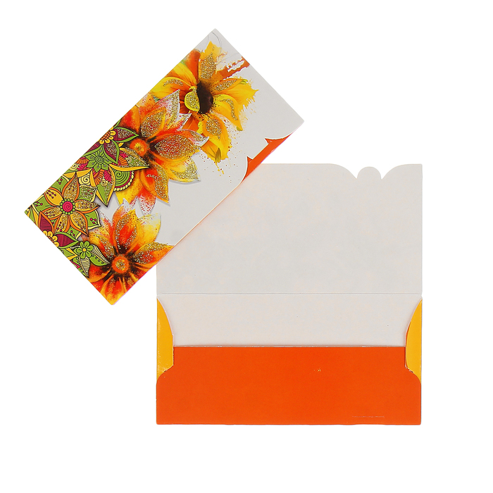 Конверт для денег "Универсальный" жёлтые цветы, белый фон