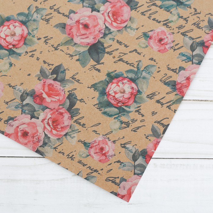 Бумага упаковочная крафтовая «Розовые пионы», 50 × 70 см