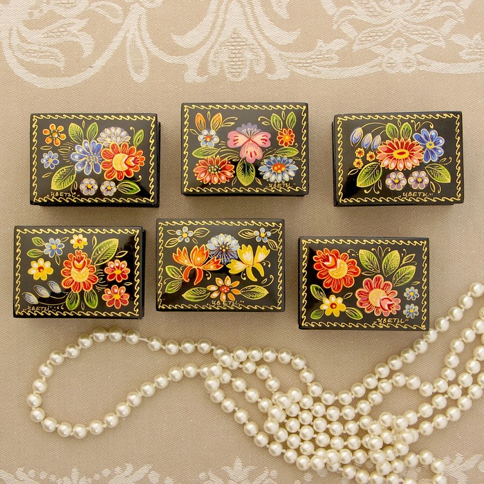 Шкатулка "Цветы" 1 вид 7х5 см, ручная роспись, микс