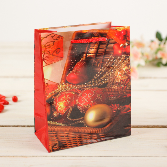 Пакет подарочный "Новогодние украшения", 12 х 5 х 15 см