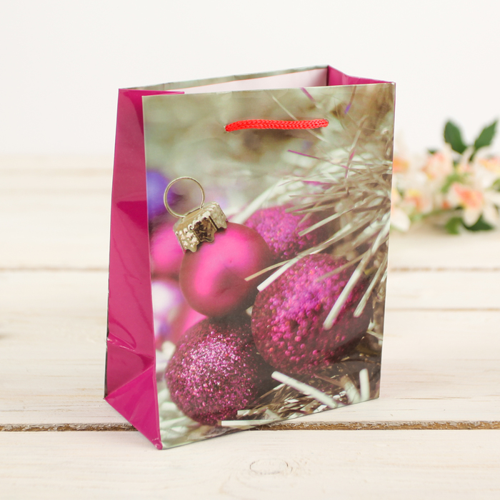 Пакет подарочный "Новогодние шарики", 12 х 5 х 15 см