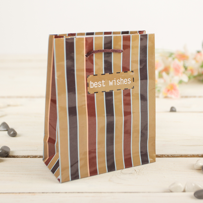 Пакет подарочный "Полоска", коричневый, 12 х 5 х 15 см