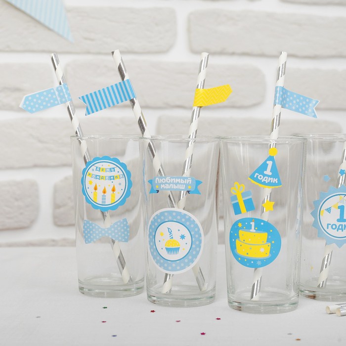 Набор для коктейля "1 годик"малыш (наклейки+ трубочки 6шт)