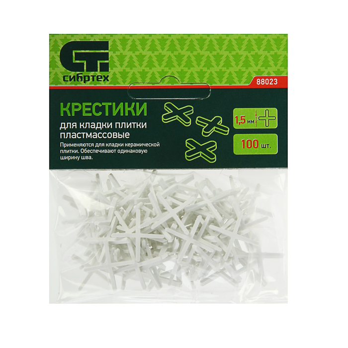 Крестики для кладки плитки "СИБРТЕХ", 1.5 мм, в упаковке 100 штук