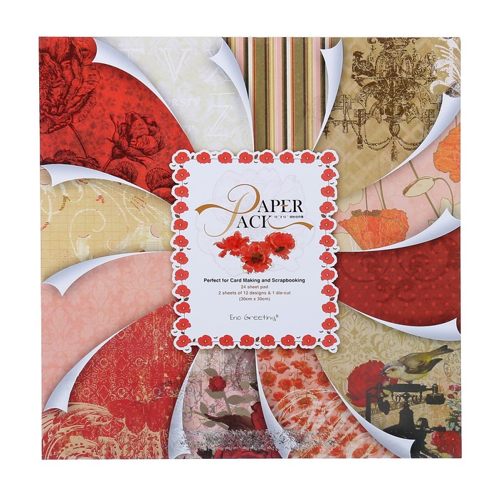 Набор бумаги для скрапбукинга 24 листа 12 дизайнов "Нотки страсти" 30х30 см