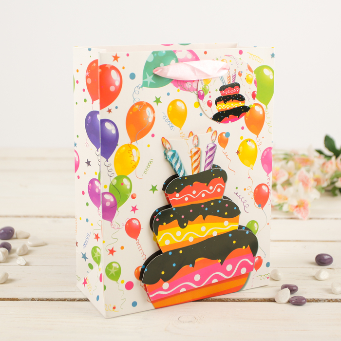 Пакет подарочный "Праздничный торт", 30 х 12 х 42 см