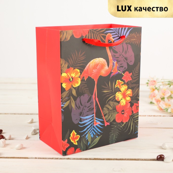 Пакет подарочный "Фламинго", красный, 18 х 8 х 23 см