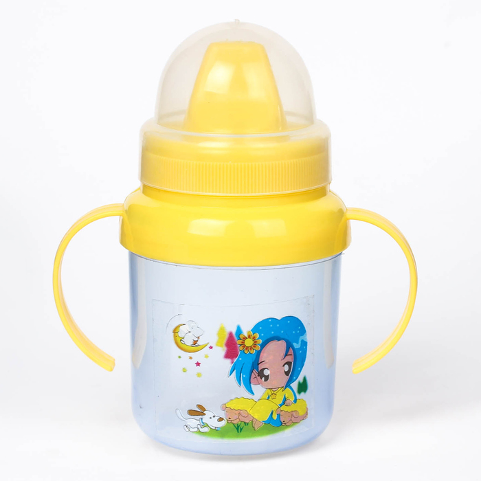 Поильник детский с твёрдым носиком, с ручками, крышечка, 130 мл, цвета МИКС