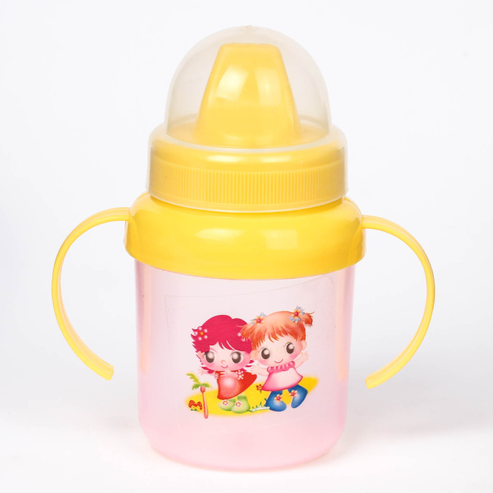 Поильник детский с твёрдым носиком, с ручками, крышечка, 130 мл, цвета МИКС