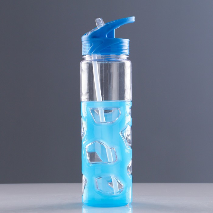 Бутылка для воды 700 мл, прозрачная, с пластиковой мозаикой до середины, микс, 7х26 см