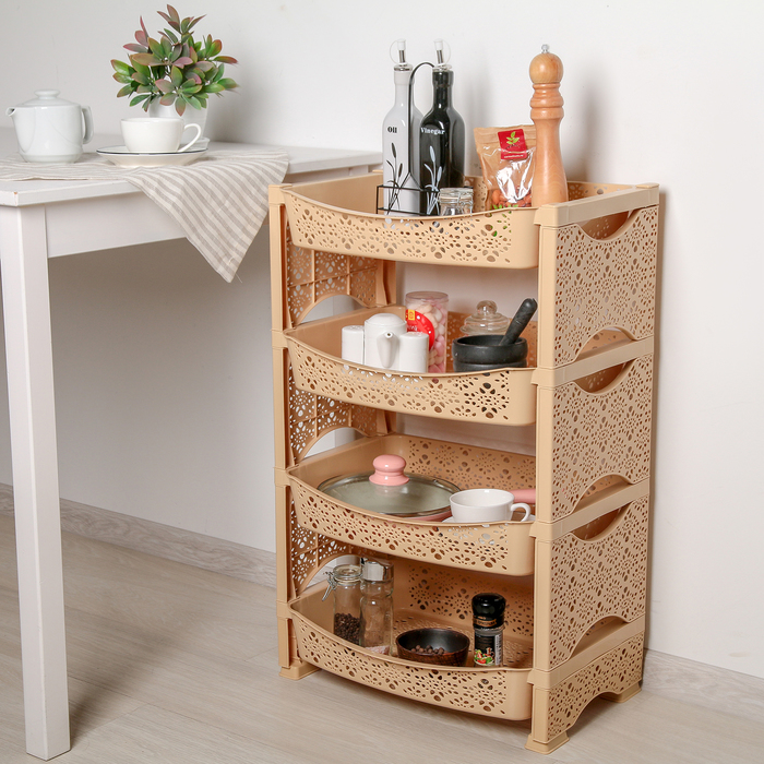 Этажерка "Кружево" 4-х секционная, цвет бежевый