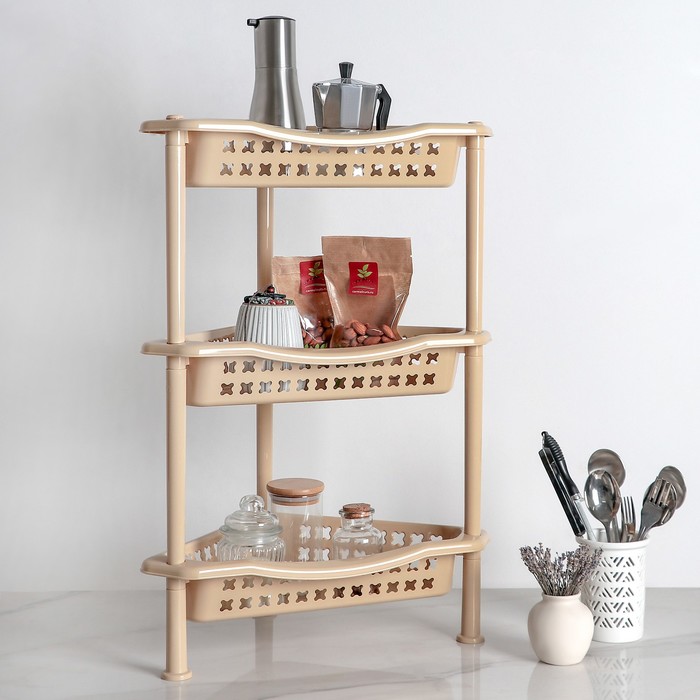 Этажерка угловая 3-х секционная, цвет бежевый