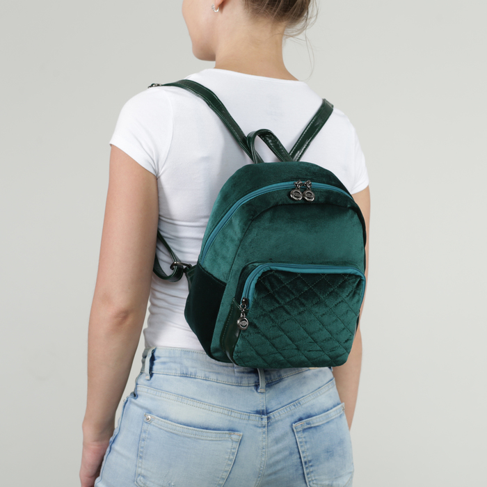 Рюкзак женский, велюр, отдел, 2 наружных кармана, цвет зелёный