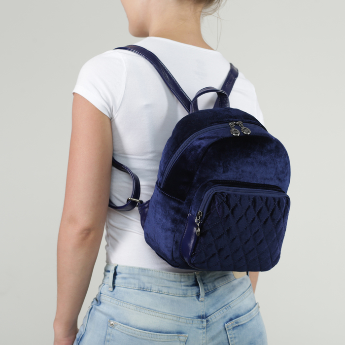 Рюкзак женский, велюр, отдел, 2 наружных кармана, цвет синий
