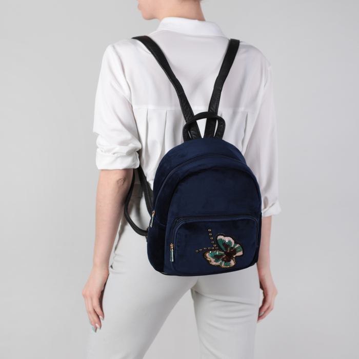 Рюкзак женский, бархат, отдел, наружный карман, цвет синий