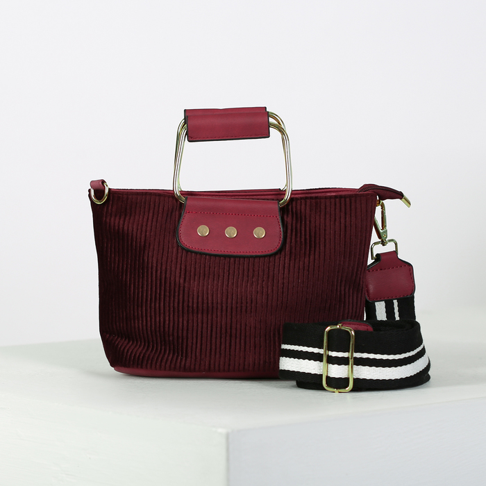 Сумка женская, вельвет, отдел с перегородкой, длинный ремень, цвет бордовый
