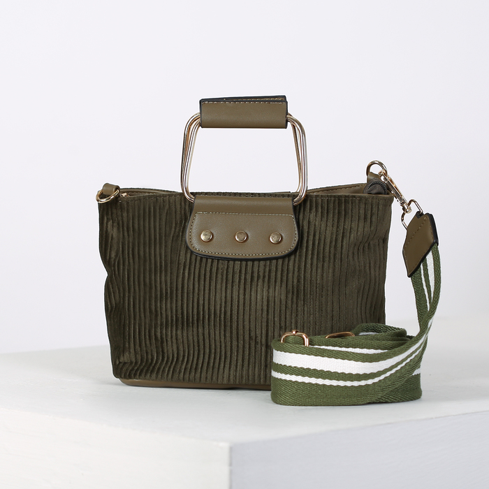 Сумка женская, вельвет, отдел с перегородкой, длинный ремень, цвет зелёный